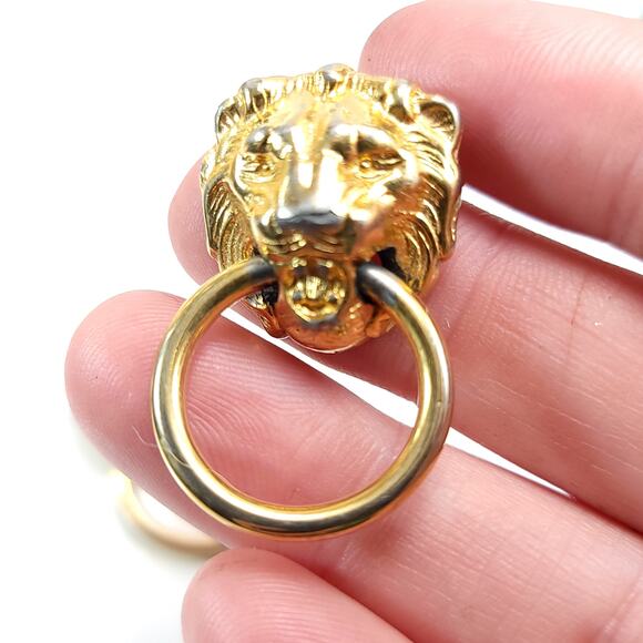 Gold Lion Head Hoop Earrings, Bold Statement Retro Fashion Jewelry for Women - Picture 8 of 10